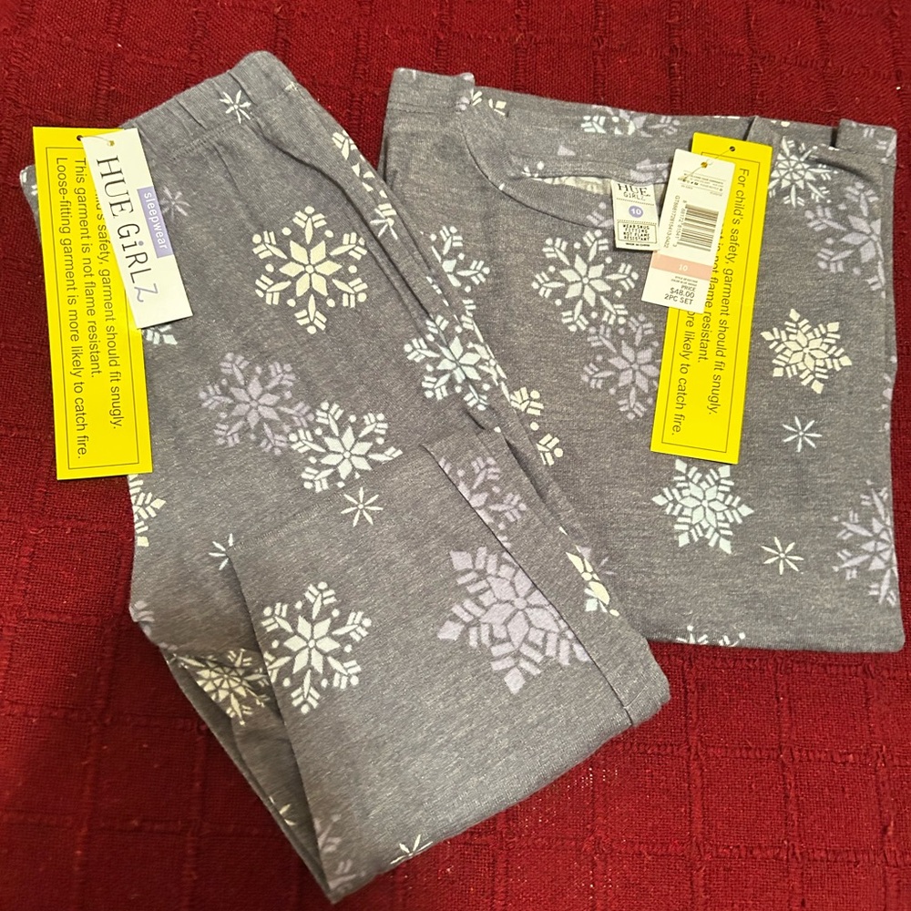HUE Girlz Gray Snowflake Pajama Set Size 10